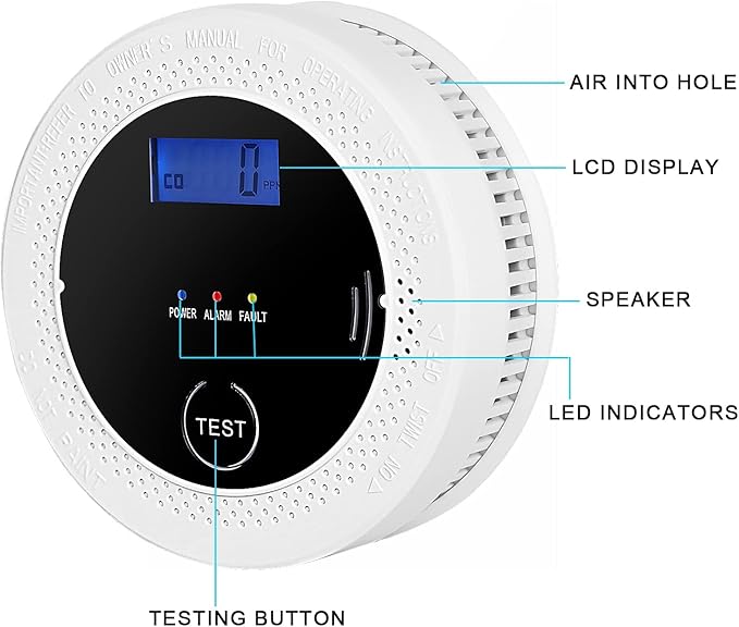 4 Pack 2 in 1 CO & Smoke Detectors, Digital Display, Smoke Detector Carbon Monoxide Detector Combo,Alarm for Home or Office,Powered by Battery