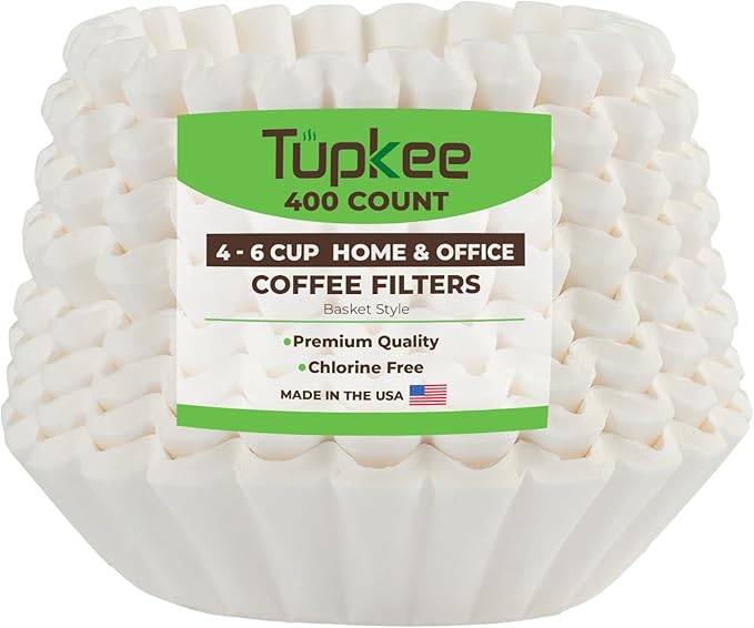 Tupkee Coffee Filters 4-6 Cups - 400 Count, Junior Basket Style, White Paper, Chlorine Free 5 Cup Coffee Filter, Made in the USA