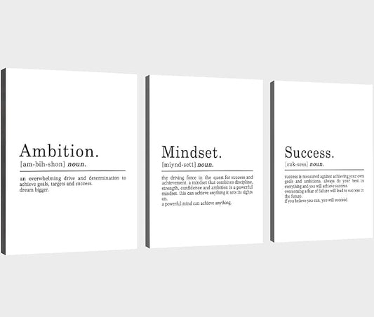 EPHANY ART - Inspirational Canvas Prints - Mindset Quotes, Motivational Wall Art Success Framed Entrepreneur Poster - Positive Quotes Wall Poster for Home Office Workplace (L-3pcs, 24x36inchx3pcs)-FlexoryFit