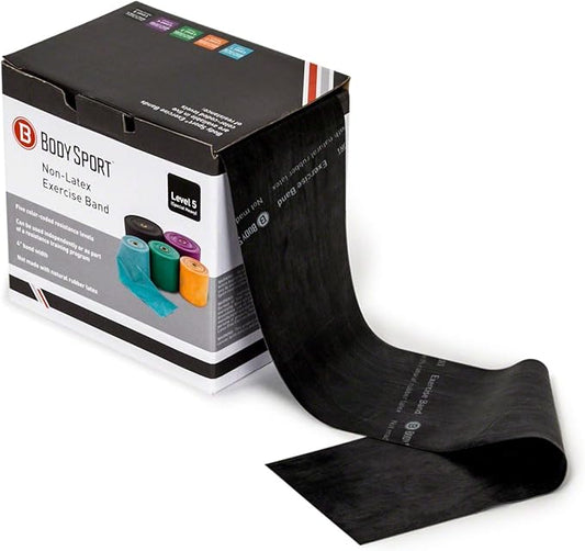 Body Sport Exercise Band, 50 yd. x 4 in. Roll, Special Heavy Resistance - Home & Gym Fitness Equipment for Stretching, Strength Training & Physical Therapy (Black)-FlexoryFit