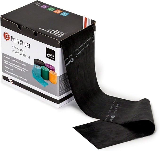 Body Sport Exercise Band, 50 yd. x 4 in. Roll, Special Heavy Resistance - Home & Gym Fitness Equipment for Stretching, Strength Training & Physical Therapy (Black)-FlexoryFit