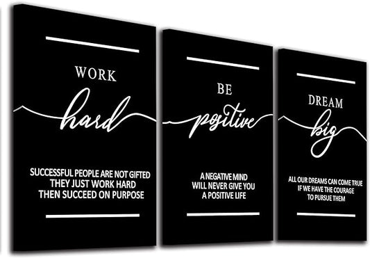 Motivational Wall Art - Inspirational Canvas Poster Prints Black Quotes Paintings Picture Entrepreneur Positive Quotes Office Wall Decor Decoration for Living Room Bedroom Framed-FlexoryFit