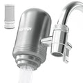Faucet Water Filter for Sink, Rapid Flow - 400 Gallons Faucet Mount Water Filtration System for Tap Water, NSF Certified Reduces Chlorine (Grey-T2-1 Filter)