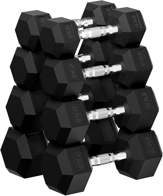 Hex Dumbbell Set, 30-480 lb Set Rubber Encased Exercise & Fitness Dumbbells, Weights Dumbbells Set, Hand Weight for Strength Training-FlexoryFit