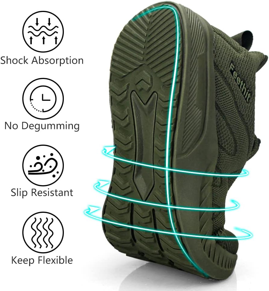 Feethit Mens Non Slip Walking Sneakers Lightweight Breathable Slip on Running Shoes Athletic Gym Tennis Shoes for Men