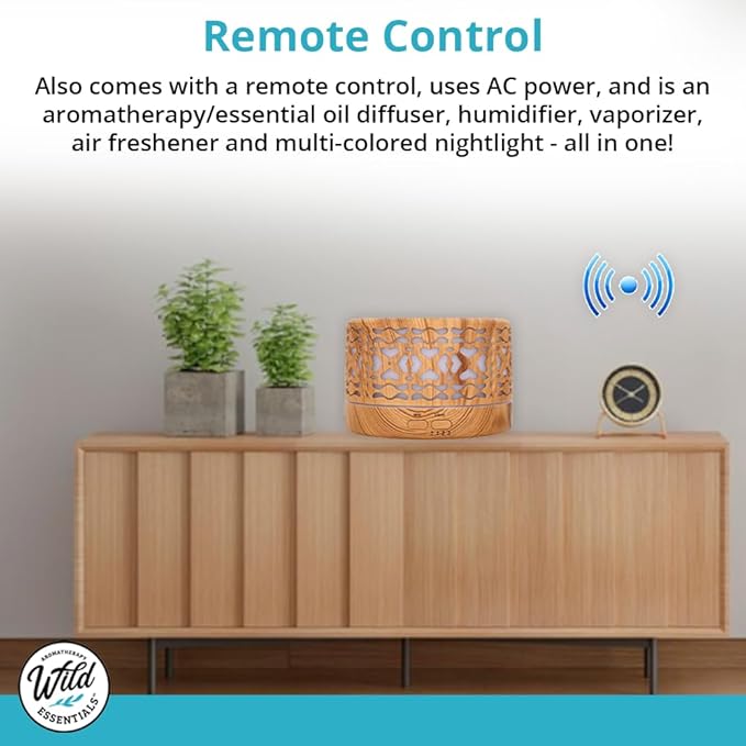 Wild Essentials 700ml Designer Large Room Essential Oil Diffuser, 5 in 1 Ultrasonic Aromatherapy Vaporizer Cool Mist Humidifier, Home, Office Bedroom, Timer Auto-Off, 7 Color LED, Light Wood Branches