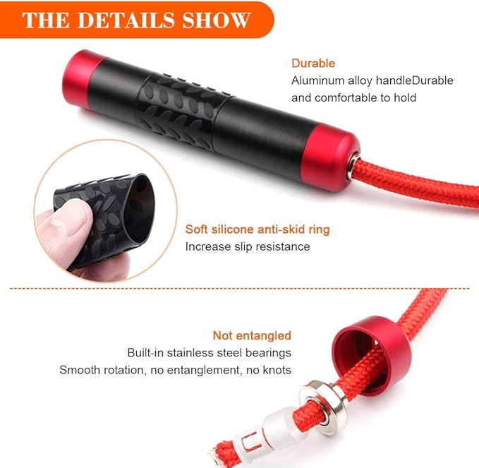 Redify Weighted Jump Rope for Workout Fitness(1LB), Tangle-Free Ball Bearing Rapid Speed Skipping Rope for MMA Boxing Weight-loss,Aluminum Handle Adjustable Length 9MM Fabric Cotton+9MM Solid PVC Rope-FlexoryFit