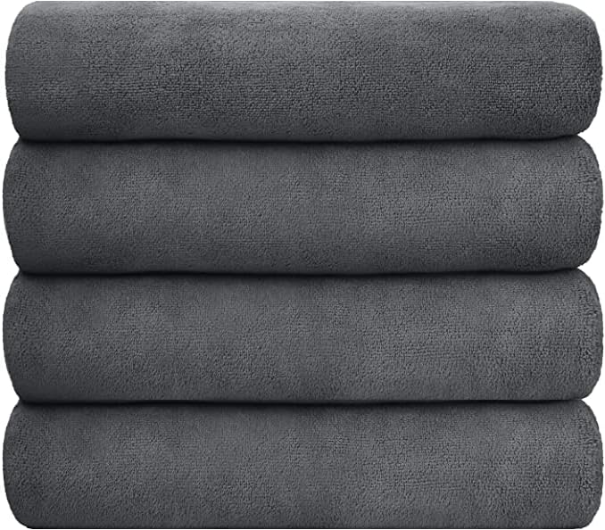 JML Microfiber Towels, Bath Towel Set 4 Pack, 27" x 55" - Super Absorbent, Fast Drying Bathroom Towel for Hair, Swimming, Fitness, Sport, Yoga -Grey-FlexoryFit