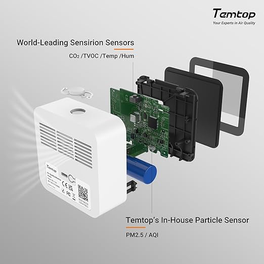 Temtop M10+ Indoor Air Quality Monitor, 6-in-1 CO2, PM2.5, VOC Detection, Smart Temperature & Humidity Sensor, with App Connectivity for Home Air Quality Testing & Analysis