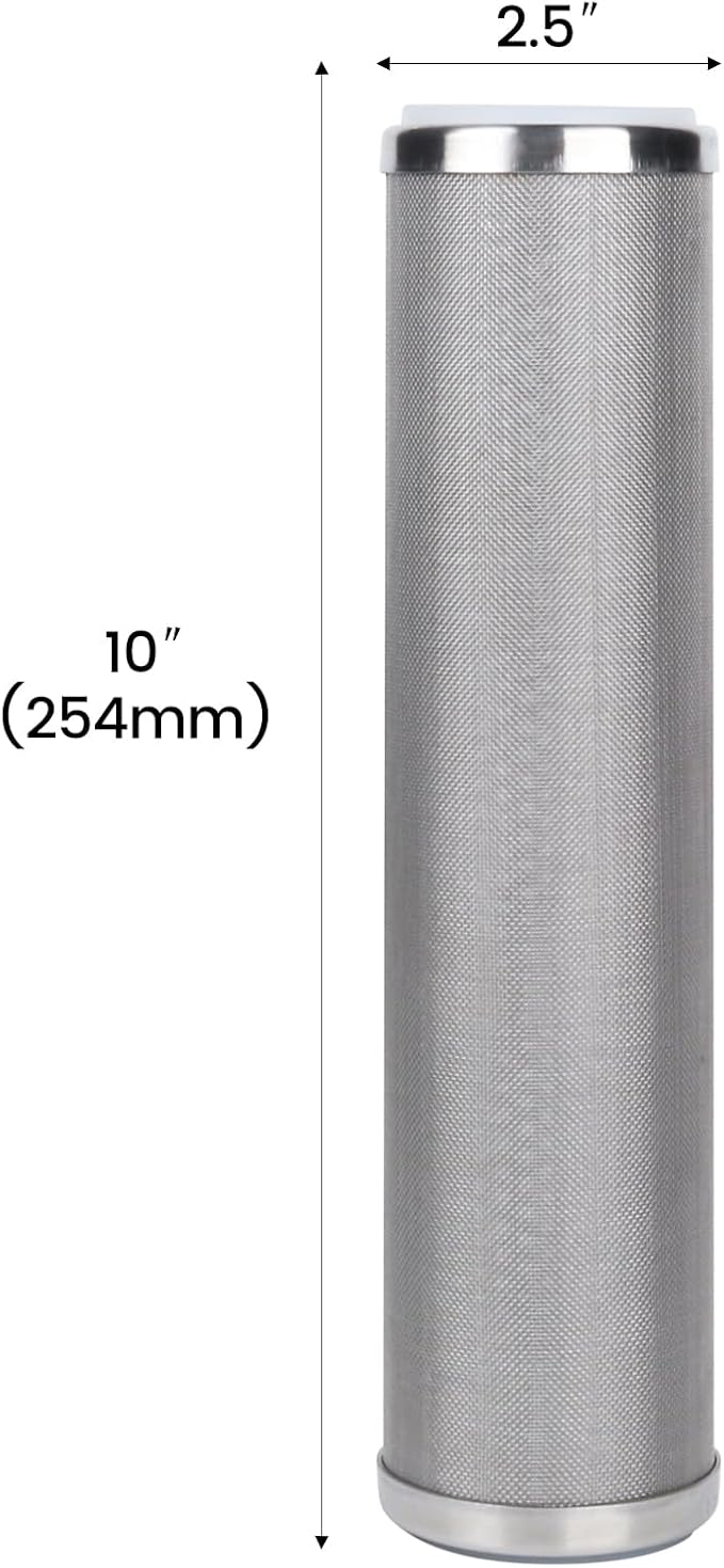Amwater Stainless Steel Cleanable Wire Mesh Filter Cartridge 10”Length,2.5"OD(100 Micron)