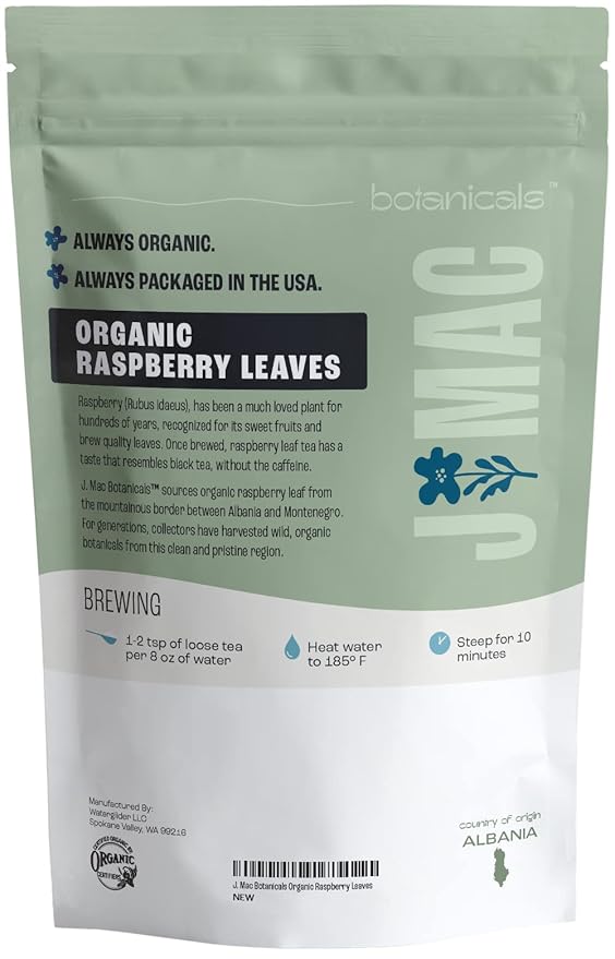 J Mac Botanicals Organic Raspberry Leaves, loose leaf tea 4 ounce-FlexoryFit