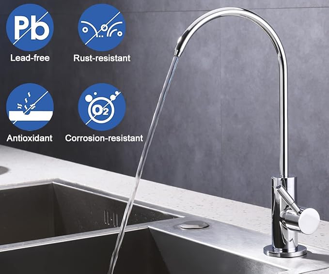 ESOW Kitchen Water Filter Faucet, 100% Lead-Free Drinking Water Faucet Fits Most Reverse Osmosis Units or Water Filtration System in Non-Air Gap, Stainless Steel 304 Body Polished Chrome Finish