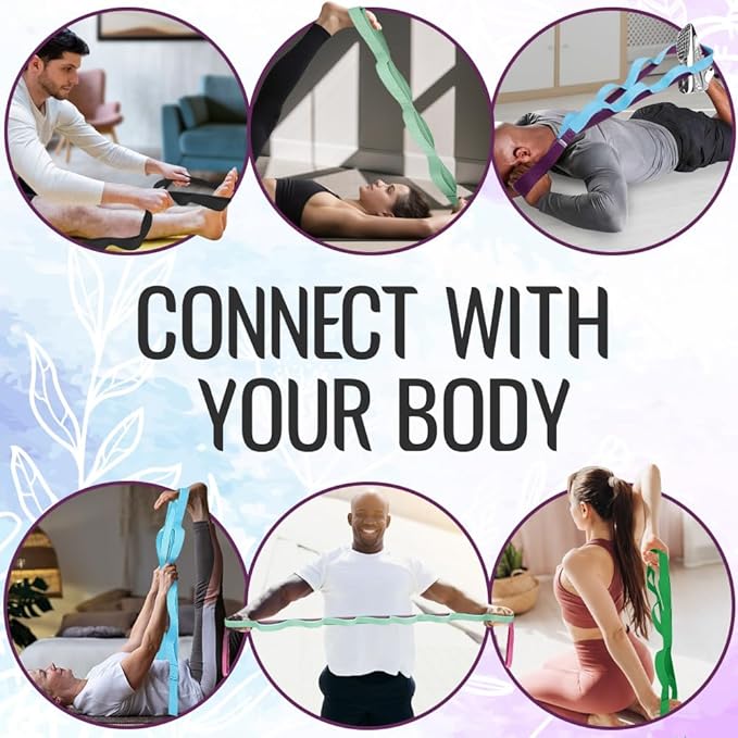 TECEUM Stretching Strap for Yoga & Physical Therapy – 10 Loops – Non-Elastic Leg Stretch Straps for Stretching, Exercising, Pilates, Post-Injury Rehabilitation for All Levels – Men & Women-FlexoryFit