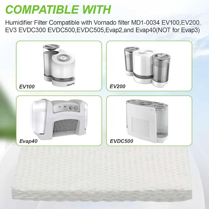 MD1-0034 Humidifier Wick Replacement Filters for Vornado Evaporative Humidifier Evap40, Evap2, EV3, EV100, EV200, EVDC300, EVDC500, EVDC505 (Not for Evap3) 4-Pack