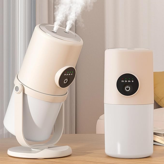 Cool Mist Humidifier, Quiet Two Mist Mode 300ML Bedroom Desk Humidifier Rechargeable USB Desktop Humidifier with Stand for Bedroom Travel Office Home (Beige)