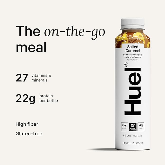 Huel Ready-to-Drink | Salted Caramel Meal Replacement Drink | High Protein Drink | Nutritionally Complete, Low Sugar, High Fiber, Plant Based, Vegan, Healthy | 22g Protein Per Bottle, 16.9 Fl Oz (12 Pack)-FlexoryFit