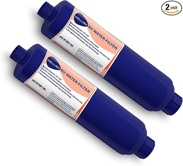 WELLUCK RV Camper Inline Water Filter Reduce Chlorine and Odor, 2 Packs RV Camping Water Hose Filter Accessories for Camping Trailer Motorhome Boat Marine Drinking Garden Car Washing