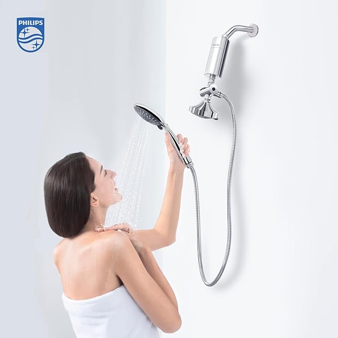 Philips Shower Filter, Water Softener for Hard Water Shower Head Filtration with Double Mesh & NSF Certified KDF Material, Reducing Chlorine/Impurities/Rust Sediments for Handheld Showerhead AWP1775CH