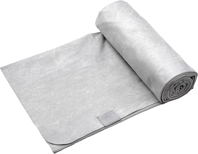 Eunzel Hot Yoga Towel, Super Absorbent Yoga Mat Towel Soft Suede Microfiber Non-Slip Towel for Bikram Pilates and Yoga Mats 72" x 26.5", Light Grey-FlexoryFit