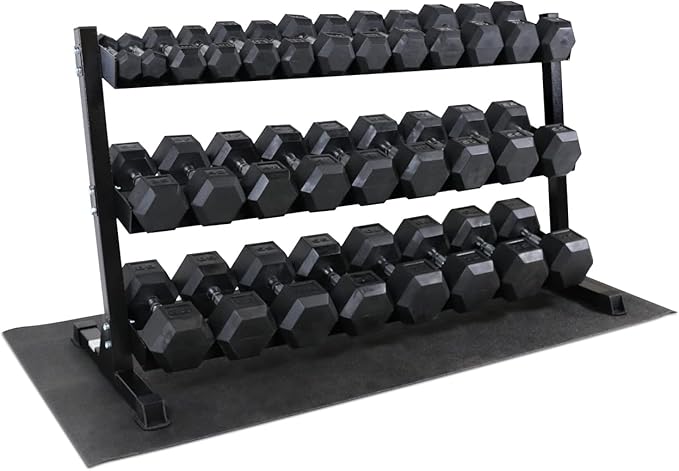 WF Athletic Supply Rubber Coated Hex Dumbbell Set, Multiple Choices Available - Dumbbells with Rack Stand and Mat, or Dumbbells Only (200/550/1200/2100/3000 LB)-FlexoryFit