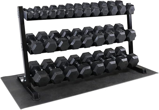 WF Athletic Supply Rubber Coated Hex Dumbbell Set, Multiple Choices Available - Dumbbells with Rack Stand and Mat, or Dumbbells Only (200/550/1200/2100/3000 LB)-FlexoryFit