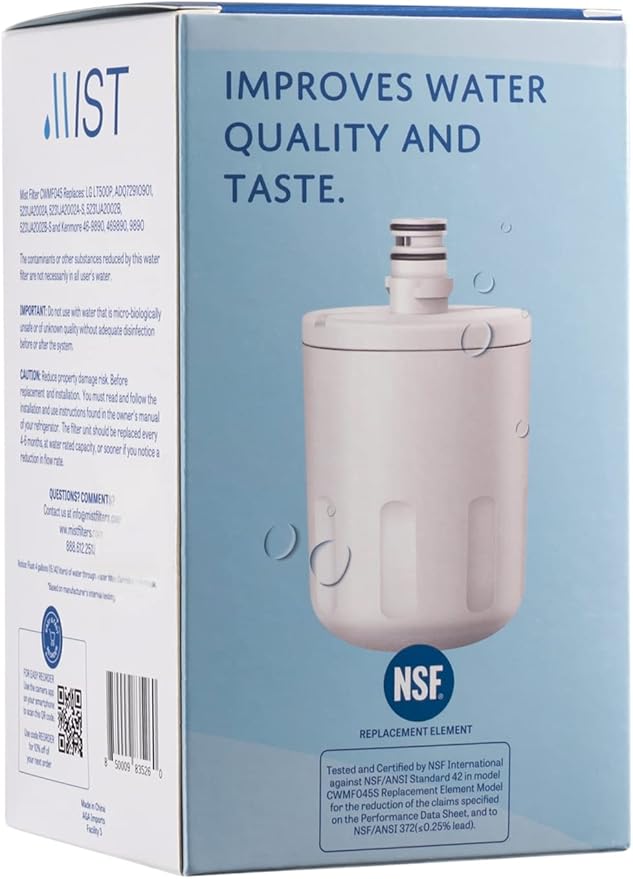 Mist 5231JA2002A Refrigerator Water Filter Replacement for LG LT500P, ADQ72910911, Kenmore 9890, Fridge LFX25974ST – NSF 42 Certified – 2 Pack