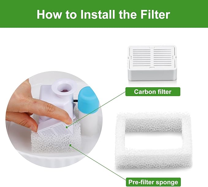 Pet Fountain Filters - 8 Carbon and 2 Foam Pre-Filters for Porcelain Pet Drinking Fountain (8 Packs)