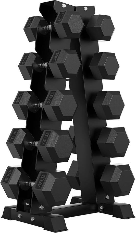 Hex Dumbbell Sets with Rack, 60-550 lb Rubber Encased Exercise & Fitness Dumbbells Set with Rack Option, Hand Weight for Strength Training, Weight Dumbbells-FlexoryFit