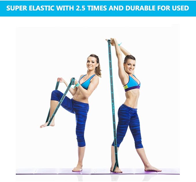 Stretch Strap, Elastic Yoga Stretching Strap, Multi-Loop for Physical Therapy, Pilates, Yoga, Dance & Gymnastics Exercise and Flexible Pilates Stretch Band-FlexoryFit