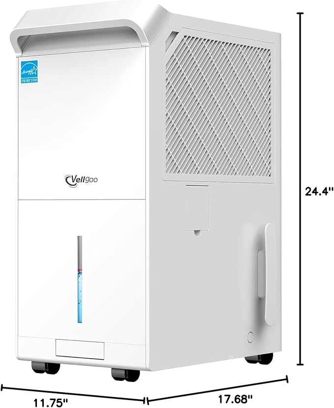 5,000 Sq.Ft Most Efficient Energy Star 2024 Dehumidifier,Vellgoo Max 150 Pint/D (Standard 80 Pint/D) Compressor Dehumidifier for Basement with Drain Hose, Smart Humidity Control for Home, Large Rooms