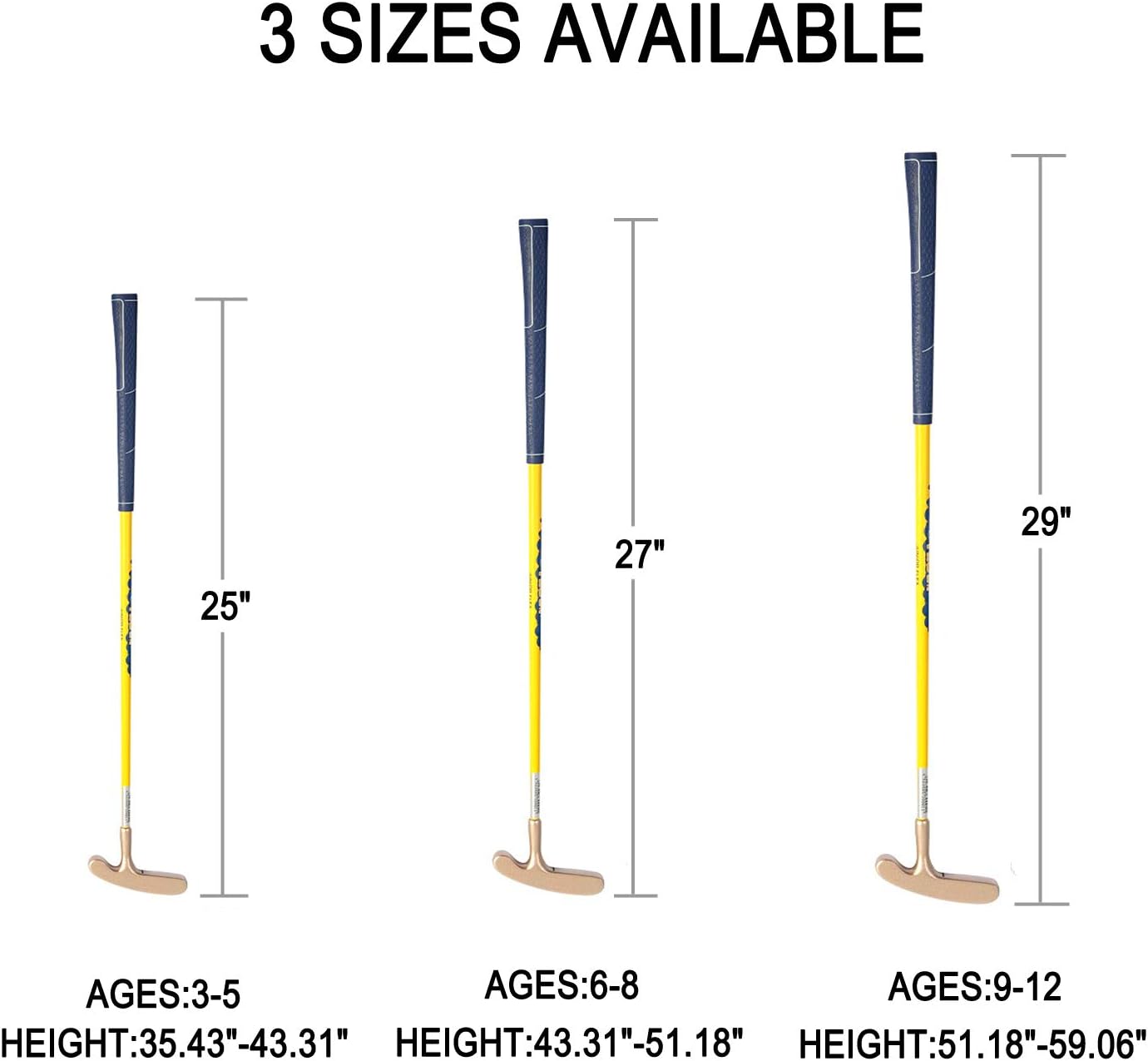 Acstar Two Way Junior Golf Putter Graphite Kids Putter Both Left and Right Handed Easily Use 3 Sizes to Choose Freely for Kids Ages 3-5 6-8 9-12