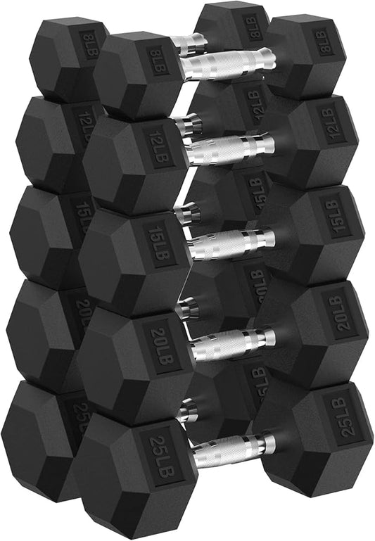 PAPABABE Hex Dumbbell Set, 45-135 lb Rubber Encased Home Gym Dumbbells, Weights Dumbbells Set for Women & Men, Hand Weight with Anti-Slip Grip-FlexoryFit