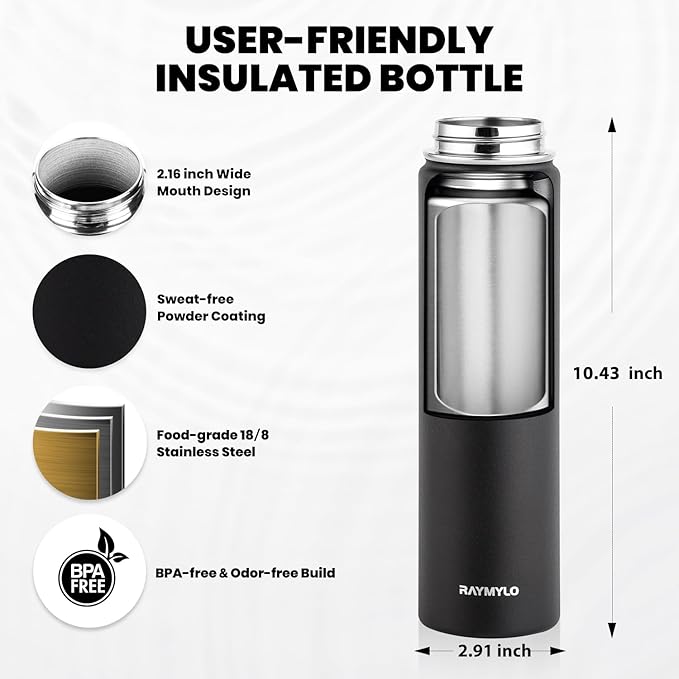 Insulated Water Bottle 24oz, Triple Wall Vacuum Stainless Steel (Cold for 48 Hrs, Hot for 24Hrs), Leak Proof & Non-BPA, 24oz Hydro Water Flask with Paracord Handle & Straw Spout Lids-FlexoryFit
