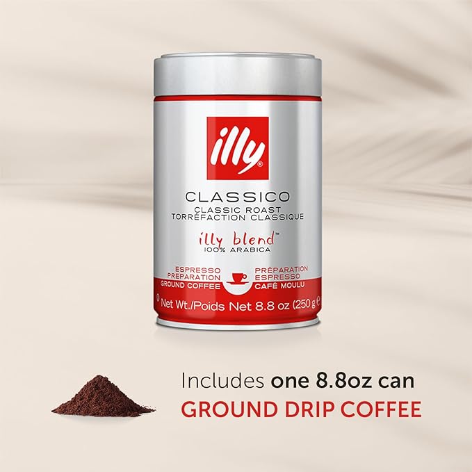 Illy Classico Ground Drip Coffee, Medium Roast, Classic Roast With Notes Of Chocolate & Caramel, 100% Arabica Coffee, No Preservatives, 8.8 Ounce (Pack Of 1)-FlexoryFit