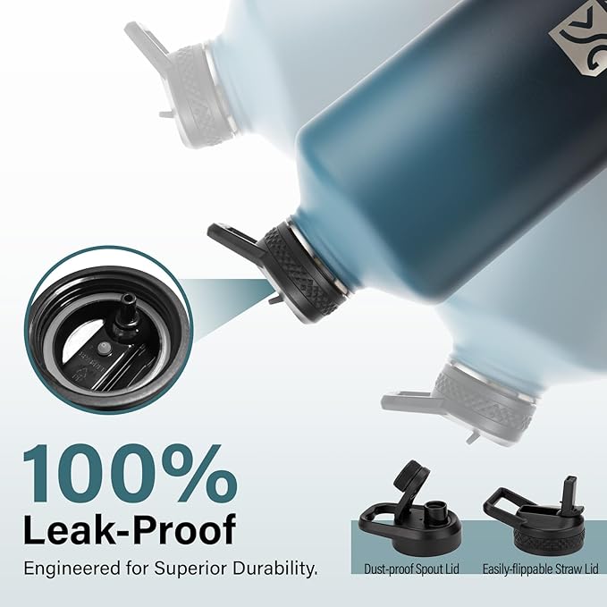 1 Gallon Water Bottle Insulated | Thickened Stainless Steel Vacuum Metal Water Jug | Portable Sports Large for Gym and Hiking with Straw, Carrier Bag, Handle Strap | BPA-Free 128 oz-FlexoryFit
