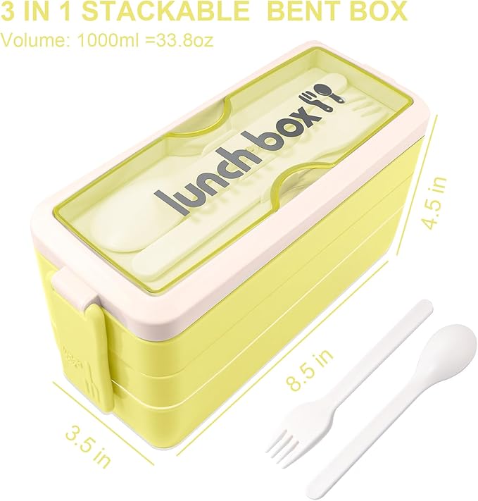 Iteryn Bento Box Lunch Box, 3 Layers Stackable Lunch Containers with Compartments-Leakproof Eco-Friendly Meal Prep Containers-FlexoryFit