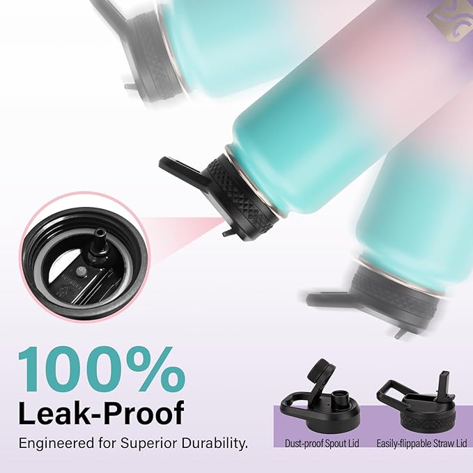 Insulated Water Bottle | Thickened Stainless Steel Vacuum Metal | Portable Sports Water Jug for Gym and Hiking with Straw, Carrier Bag, Handle Strap | BPA-Free 40 oz-FlexoryFit
