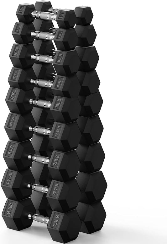 PAPABABE Hex Dumbbell Set 45-550 lb, Rubber Encased Home Gym Dumbbells, Weights Dumbbells for Women & Men, Hand Weight for Strength Training-FlexoryFit