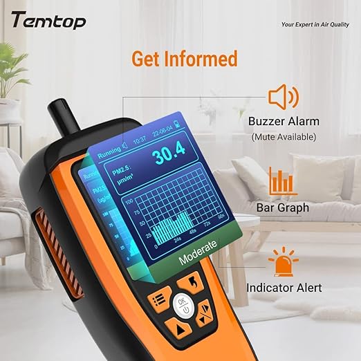 Temtop Air Quality Monitor CO2 Meter Professional CO2 PM2.5 PM10 Formaldehyde Temperature and Humidity Monitor w/Audio Alarm Data Export (M2000 2nd)