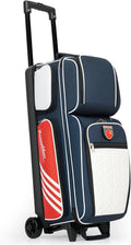 MANUEKLEAR 3 Ball Bowling Bags with Wheels, Bowling Ball Bag 3 Ball Roller with Accessory Pockets and Shoe Compartment
