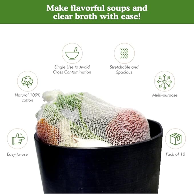 Regency Wraps, Soup Sock, Cotton Mesh Bags for Making Clear Flavorful Broth and Soups, Cotton Blend, Measures 24 inches, Pack of 6