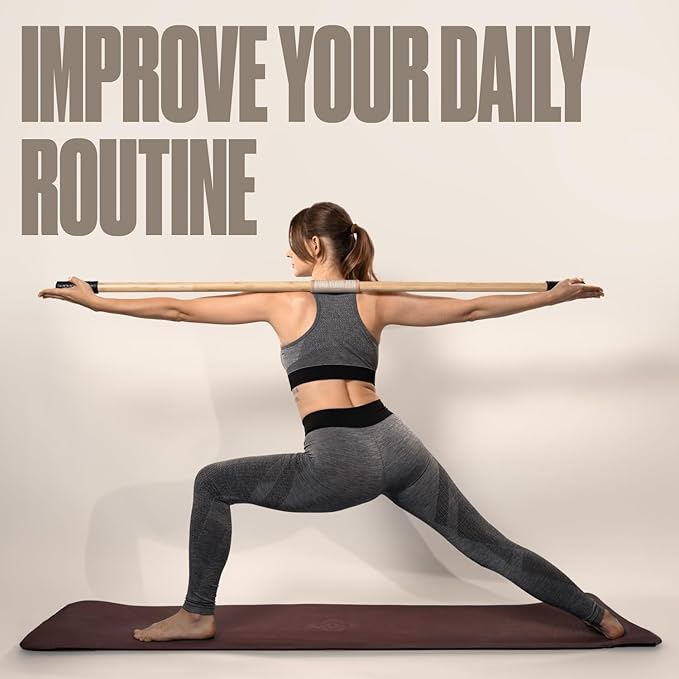 SportBit Bamboo Yoga Stick with Neck Pillow - Collapsible and Portable 5.1FT Mobility Stick and Exercise Stick - Fully Adjustable Yoga Accessories Perfect for Stretching, Posture Correction, Balance-FlexoryFit