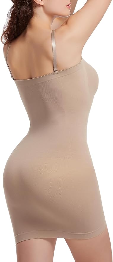 SHAPERX Strapless Shapewear Dress for Women Tummy Control Seamless Full Body Shaper Slip with Removable Straps