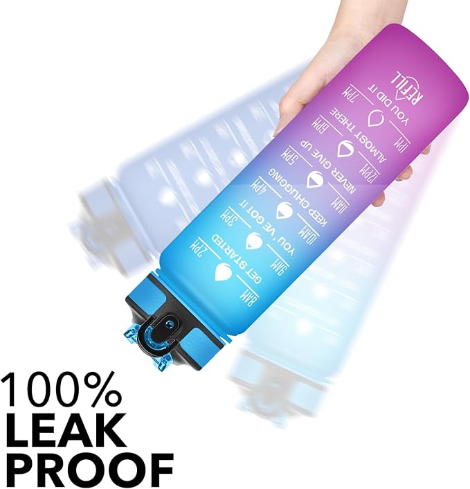 Hyeta 32 oz Water Bottles with Times to Drink and Straw, Motivational Water Bottle with Time Marker, Leakproof, Drinking Sports Water Bottle for Fitness, Gym and Outdoor-FlexoryFit