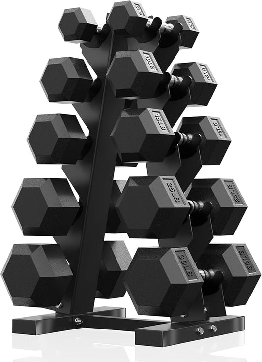 PAPABABE Hex Dumbbell Sets with Rack, 60-550lb Rubber Coated Dumbbell Weight Set and Storage Rack, Multiple Options Hand Weights for Strength Training-FlexoryFit