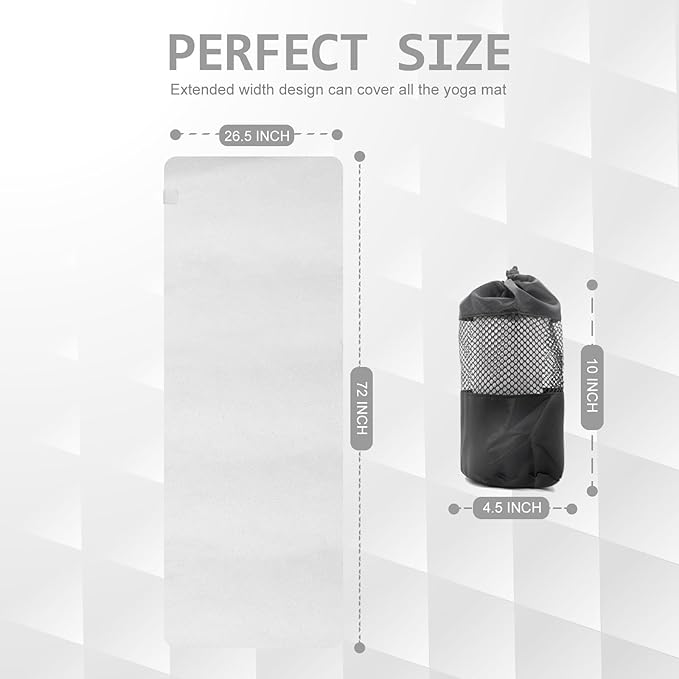 Eunzel Hot Yoga Towel, Super Absorbent Yoga Mat Towel Soft Suede Microfiber Non-Slip Towel for Bikram Pilates and Yoga Mats 72" x 26.5", Light Grey-FlexoryFit