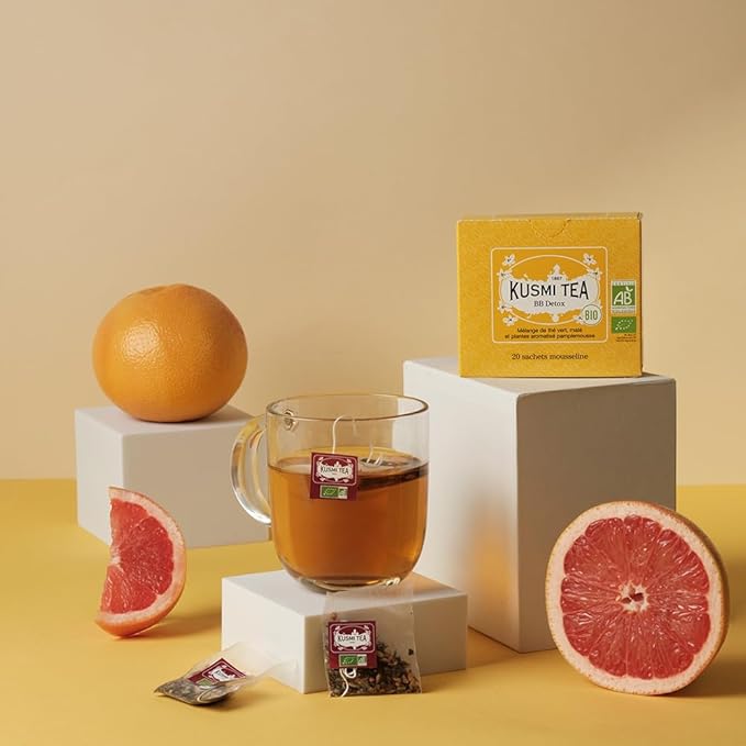 Kusmi Tea - BB Detox - Iconic Detox Tea - 100% Organic - Blend of Green Tea, Mate & Grapefruit - Organic Flavored Yerba Mate Tea - Enjoy Hot or Iced - 20 Tea Bags