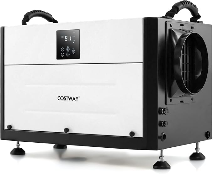COSTWAY 124 PPD Commercial Dehumidifier, 1300 Sq.Ft Crawl Space Dehumidifier with 9.8 FT Drain Hose & Wired Remote Control Panel, Ideal for Basement, Warehouse, Job Site (White)