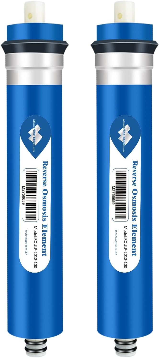 Membrane Solutions 100 GPD RO Membrane, Reverse Osmosis Membrane, RO Membrane Replacement, Reverse Osmosis Filter Replacement for Under Sink Home Drinking RO Water Purifier System (2 PACK)