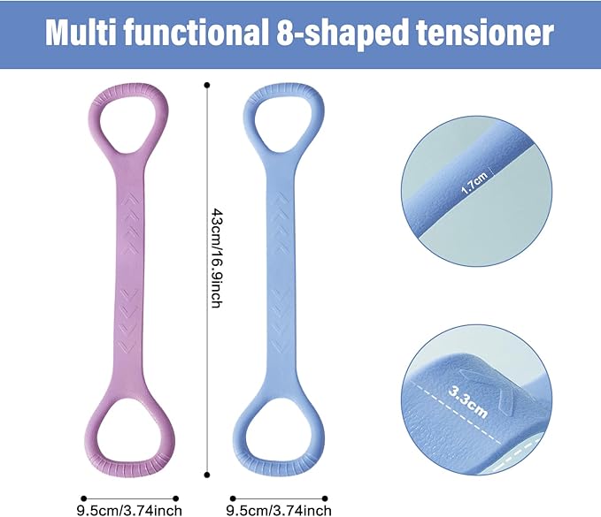 Figure 8 Fitness Resistance Band, Arm Back Shoulder Exercise Elastic Rope Stretch Fitness Band, Foot, Leg, Hand Stretcher, Arm Exerciser for Yoga Pilates Stretching Physical Therapy（Purple and Blue-FlexoryFit